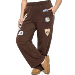 DISNEY MICKEY MOUSE Pants Brown Alpine Ski Wide Leg Sweatpants Women Medium NEW